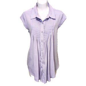 Catherine Malandrino Lilac Sleeveless Blouse size 12 Tuxedo Pleats Soft Flowy